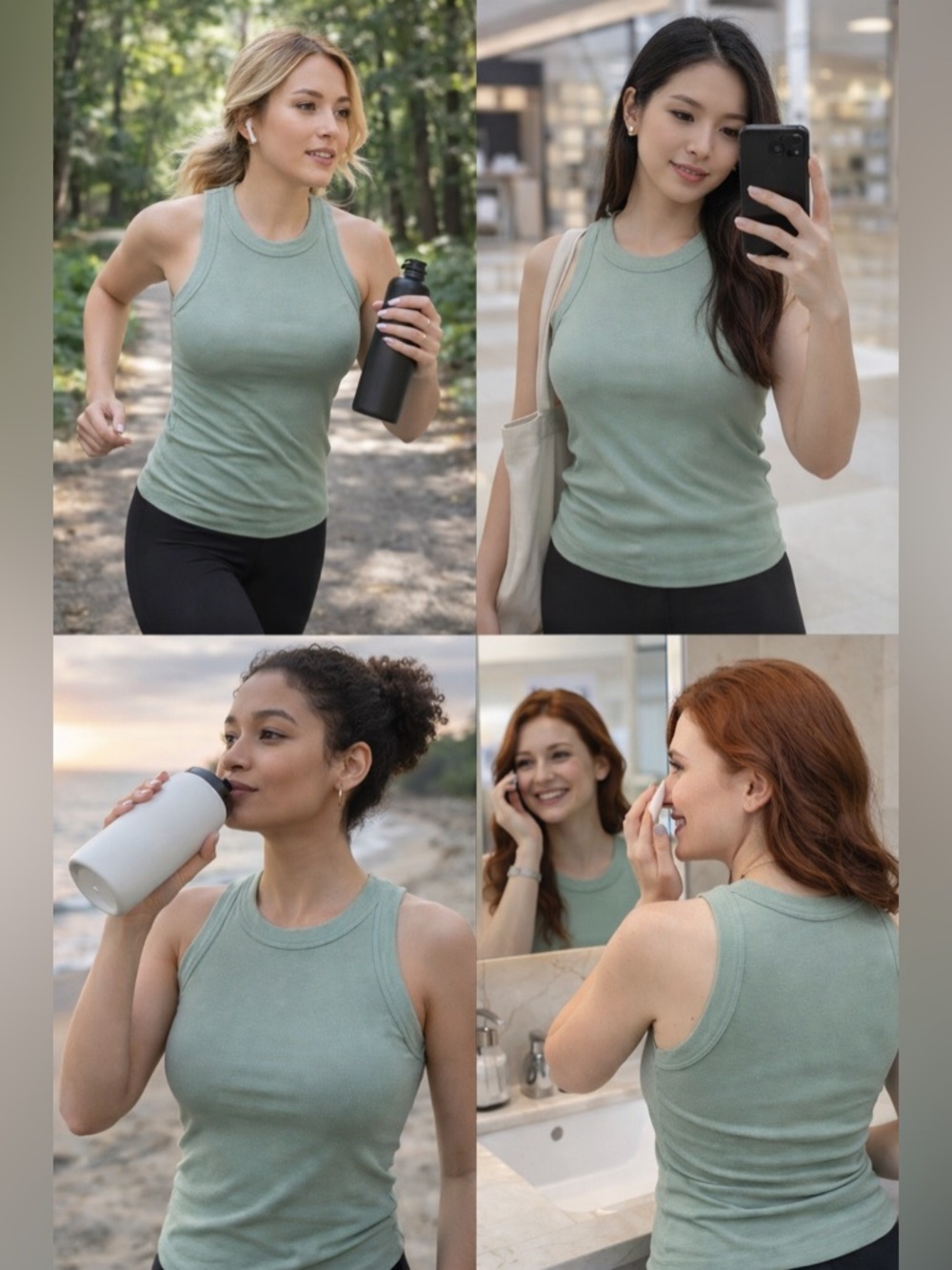 Women's Sleeveless Ribbed Top - Light Green